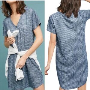 Anthro Cloth & Stone Justine Printed Chambray Denim Jean Mini Tunic Dress - M